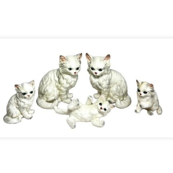 Rare Vintage LEFTON Japan Long Hair Cat Kittens Figures Figurines Family of 5 - Picture 1 of 5